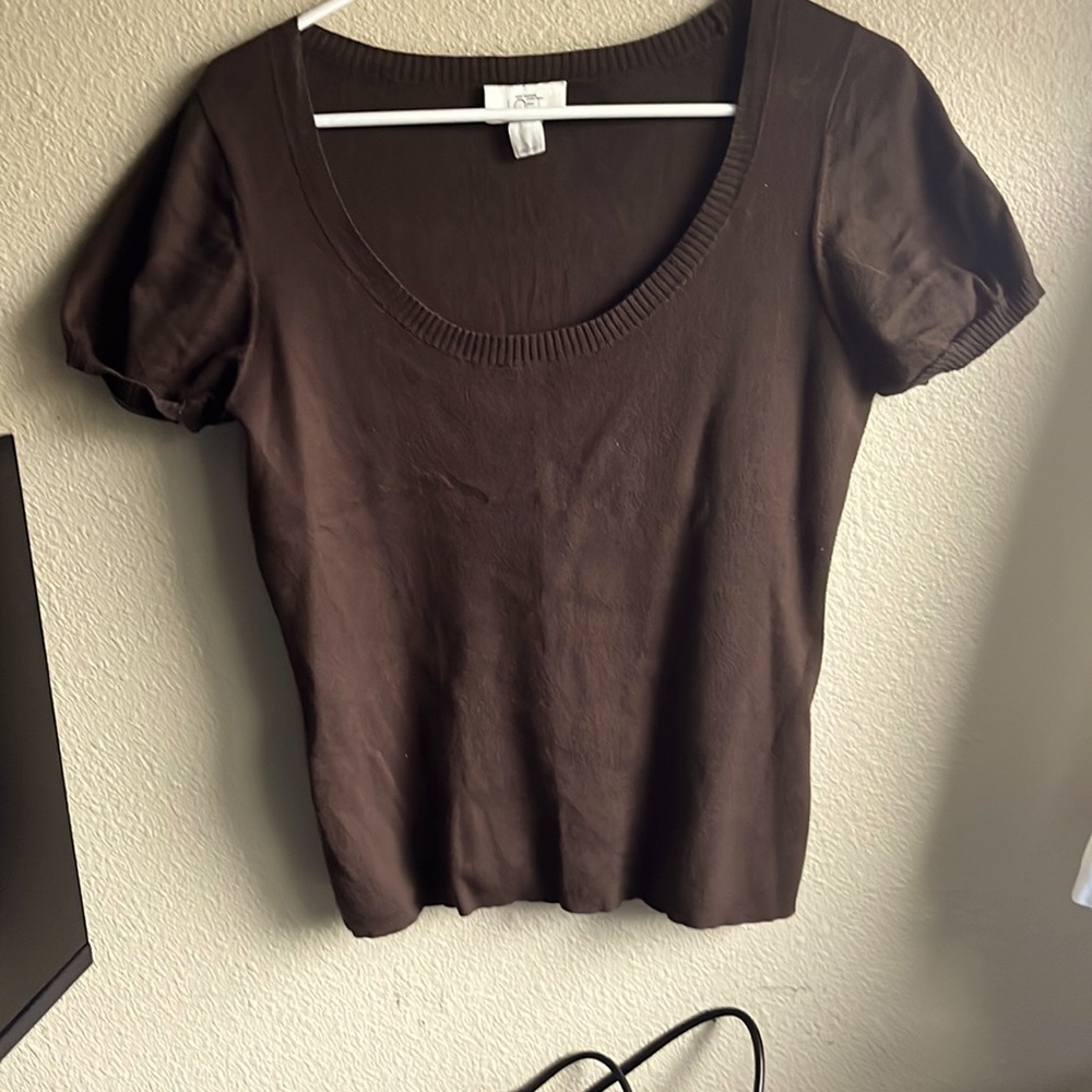 Brown Deep Neck Sweater Blouse